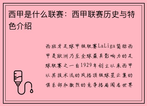 西甲是什么联赛：西甲联赛历史与特色介绍