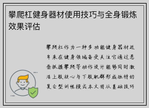攀爬杠健身器材使用技巧与全身锻炼效果评估
