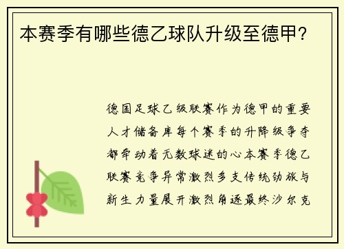本赛季有哪些德乙球队升级至德甲？